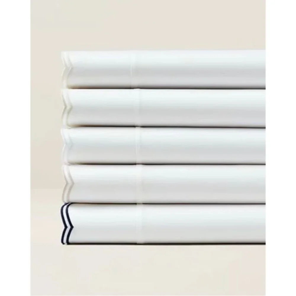 Ralph Lauren MALIN Scalloped ORGANIC Pillowcases 500 TC   Standard White/silver